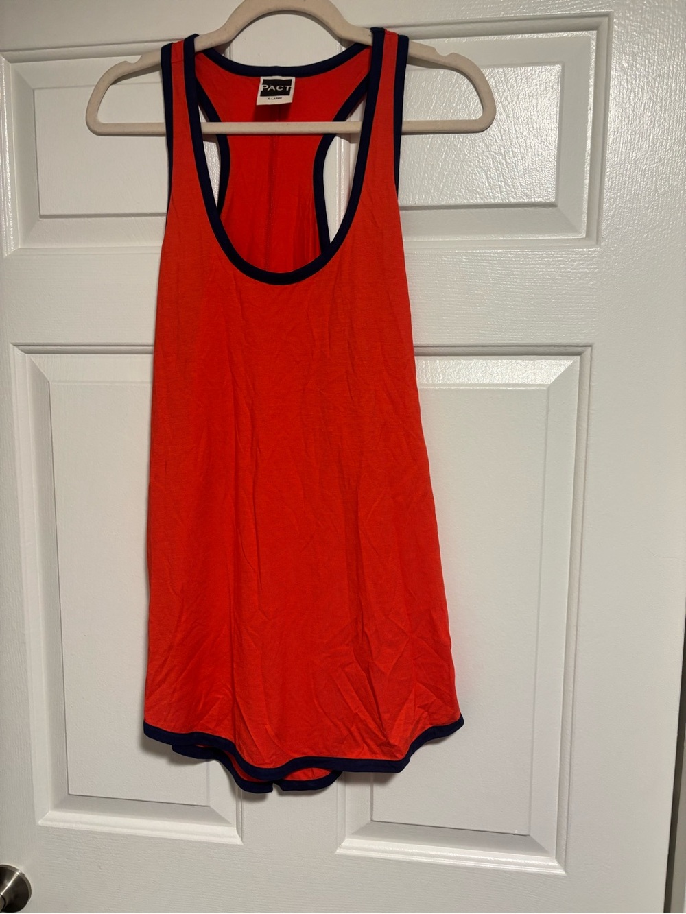 NEW Pact Burnt Orange/Coral Racerback Tank with Navy Trim